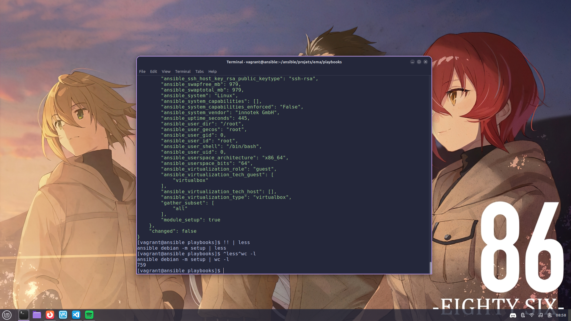 Sortie du module setup sur debian - nombre de lignes de facts